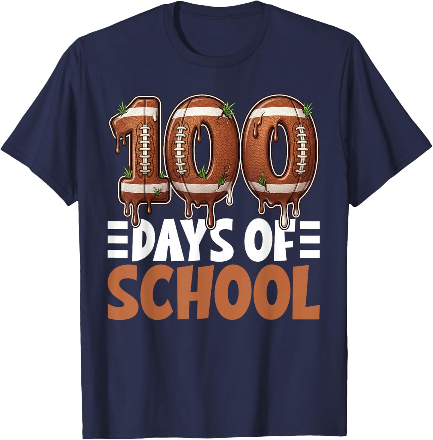 100 Days of School Football Drip 100th Day of School Boys T-Shirt - T-Shirt | Navy