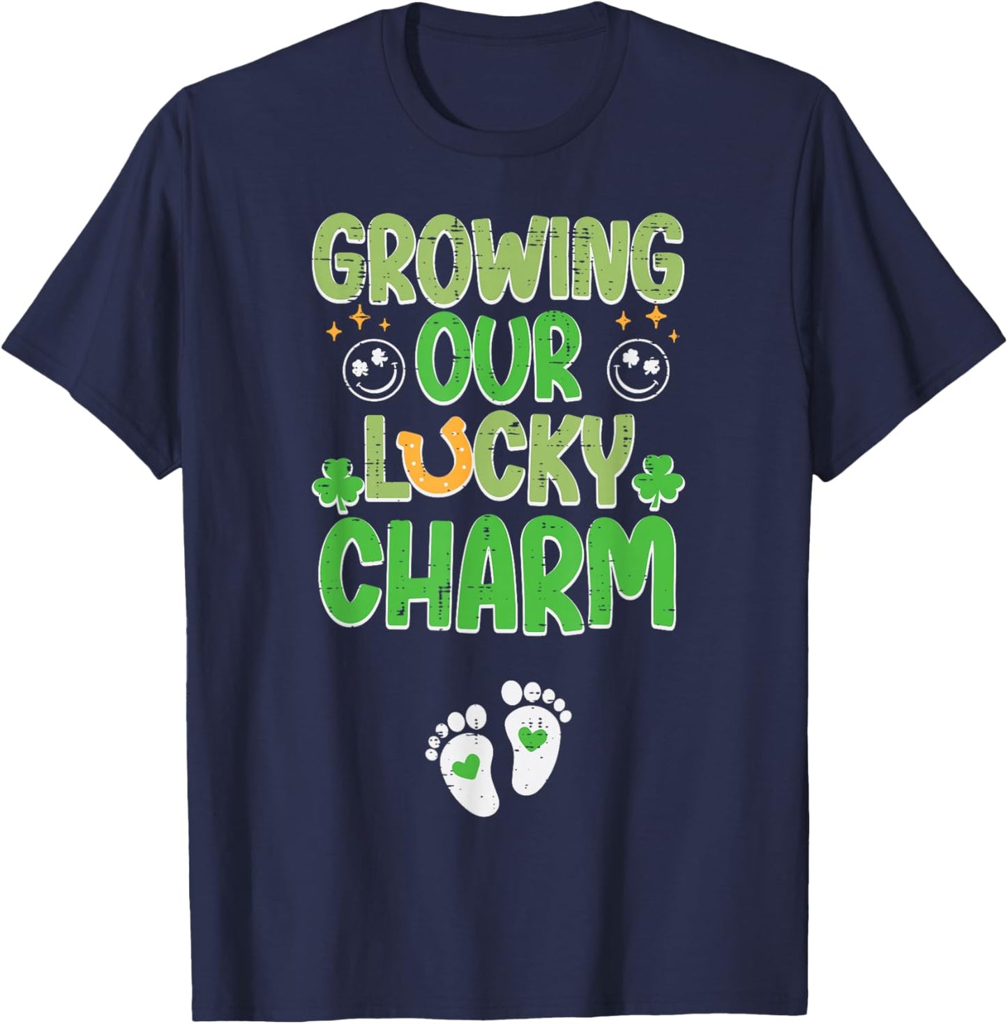 St Patricks Day Pregnancy Growing Our Lucky Charm Women Men T-Shirt - T-Shirt | Navy