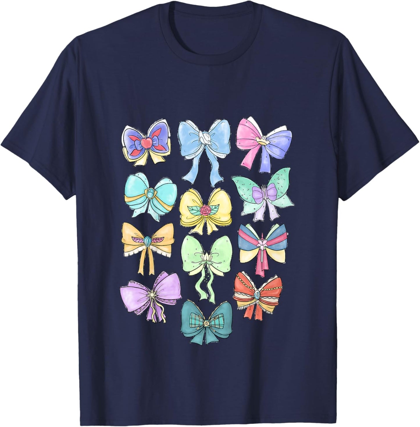 Disney Princess Cute Ribbons and Bows Pastel Colors Logo T-Shirt - T-Shirt | Navy