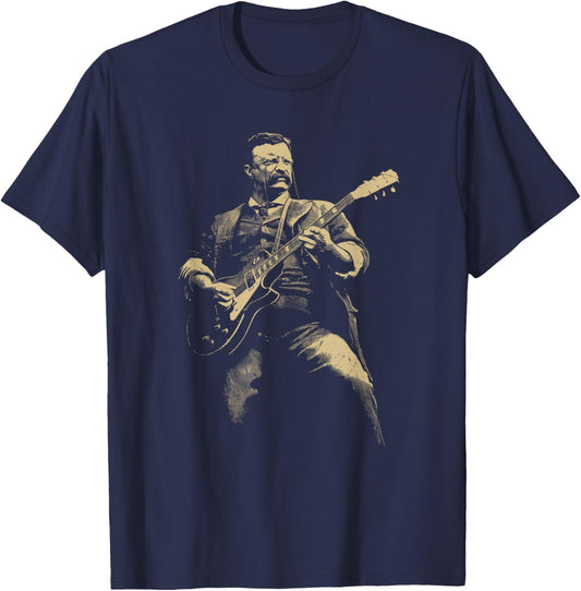 Teddy Roosevelt Rockstar Guitar - Funny History Teacher T-Shirt - T-Shirt | Navy