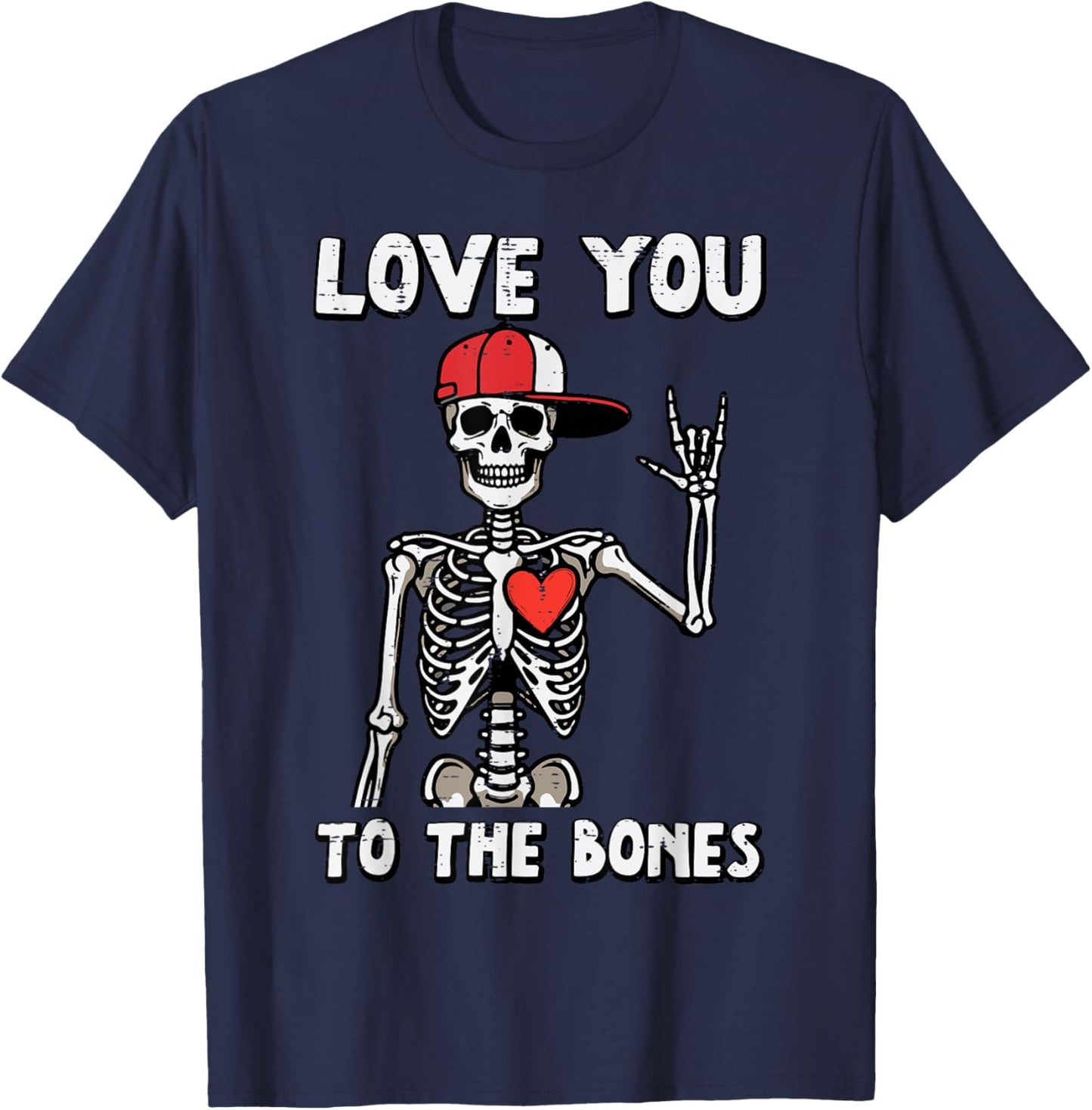 Valentines Day Skeleton Love You Rocker Men Boys Kids Youth T-Shirt - T-Shirt | Navy