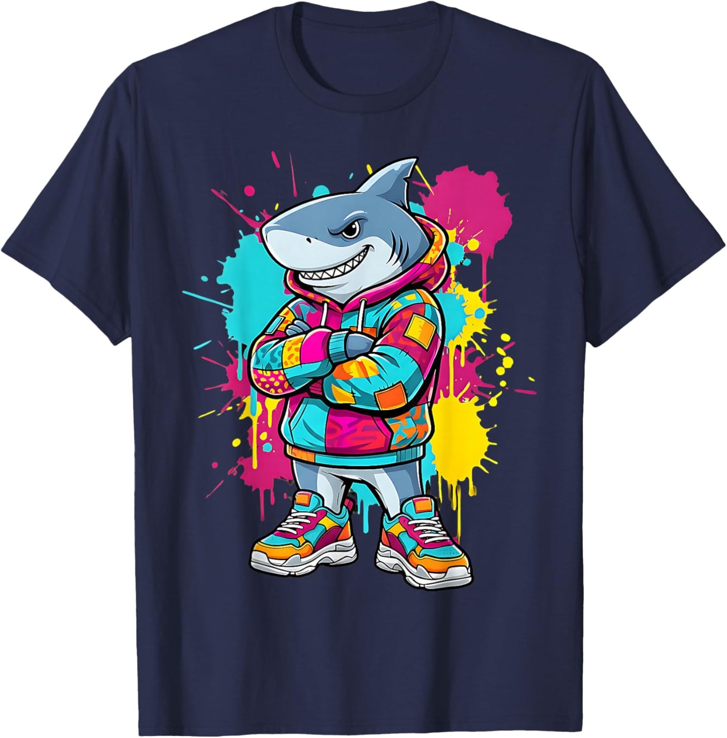 Cool Shark Animal Toddler Kids Colorful T-Shirt - T-Shirt | Navy