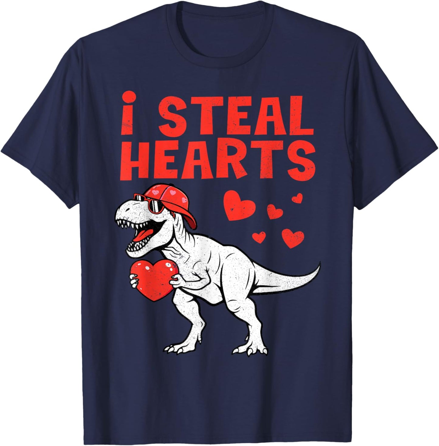 I Steal Hearts T-Rex Dino Valentines Day Boy Toddlers Kids T-Shirt - T-Shirt | Navy