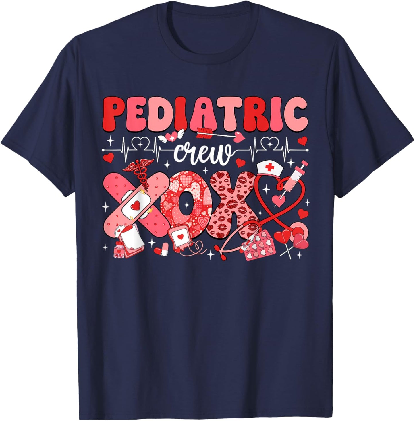 Pediatric Valentines Nurse Crew PEDS Nurse Valentines Day T-Shirt - T-Shirt | Navy