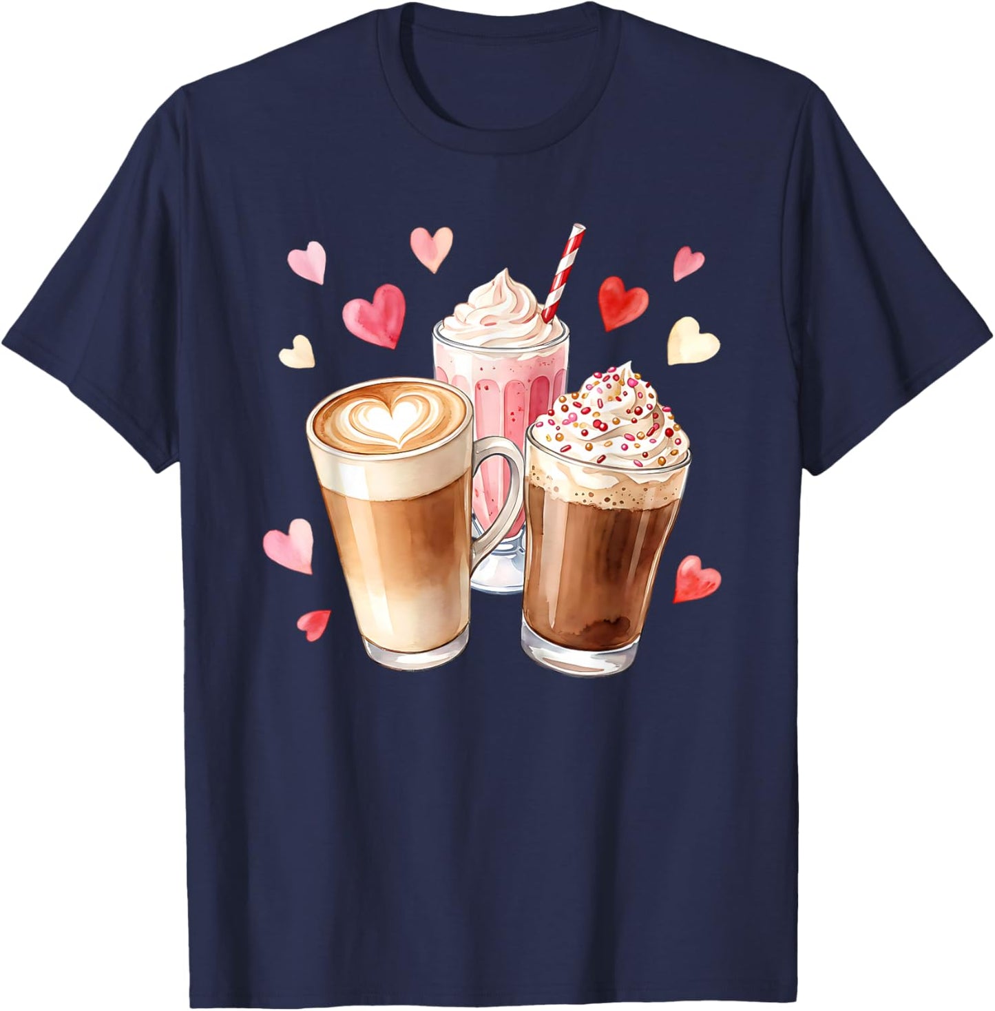 Galentines Day Coffee Lover Watercolor Besties Brunch Latte T-Shirt - T-Shirt | Navy