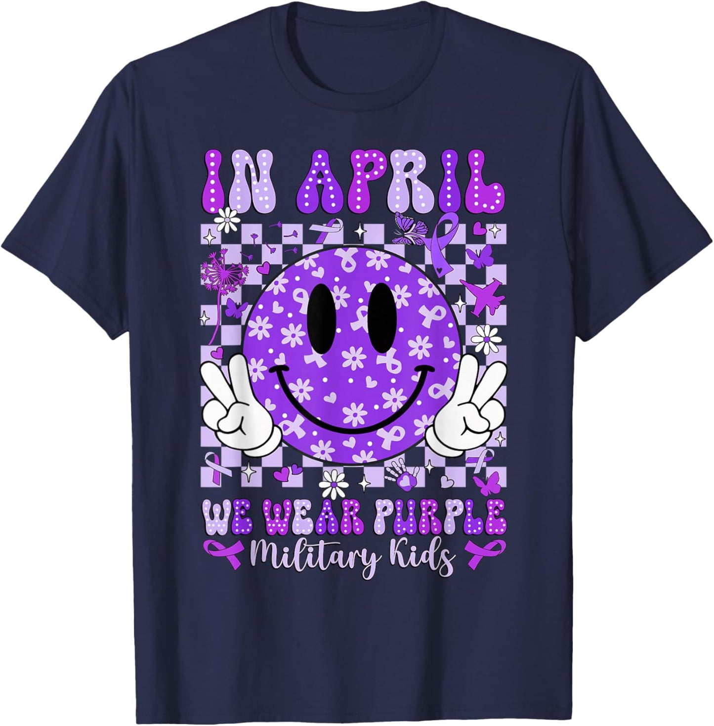 in April We Wear Purple for Military Smile Face Women Kids T-Shirt - T-Shirt | Navy
