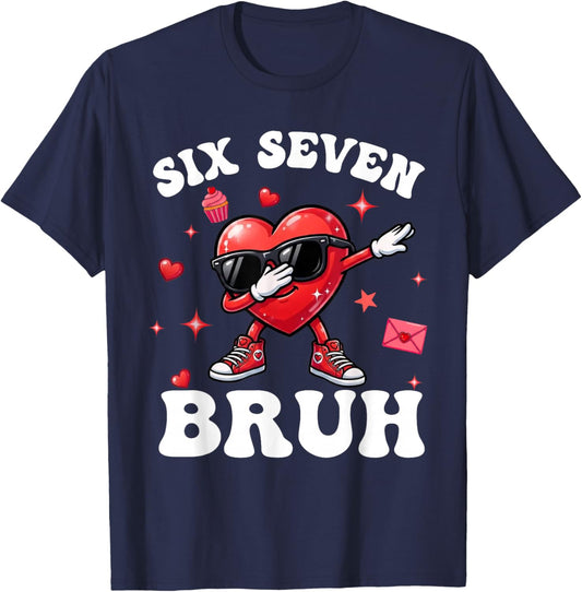 Bruh 67 Six Seven Meme Dab Heart Boys Kids Valentines Day T-Shirt - T-Shirt | Navy
