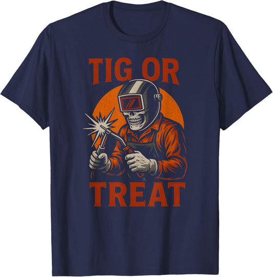 Welding Skeleton Tig or Treat Cool Welder Halloween T-Shirt - T-Shirt | Navy