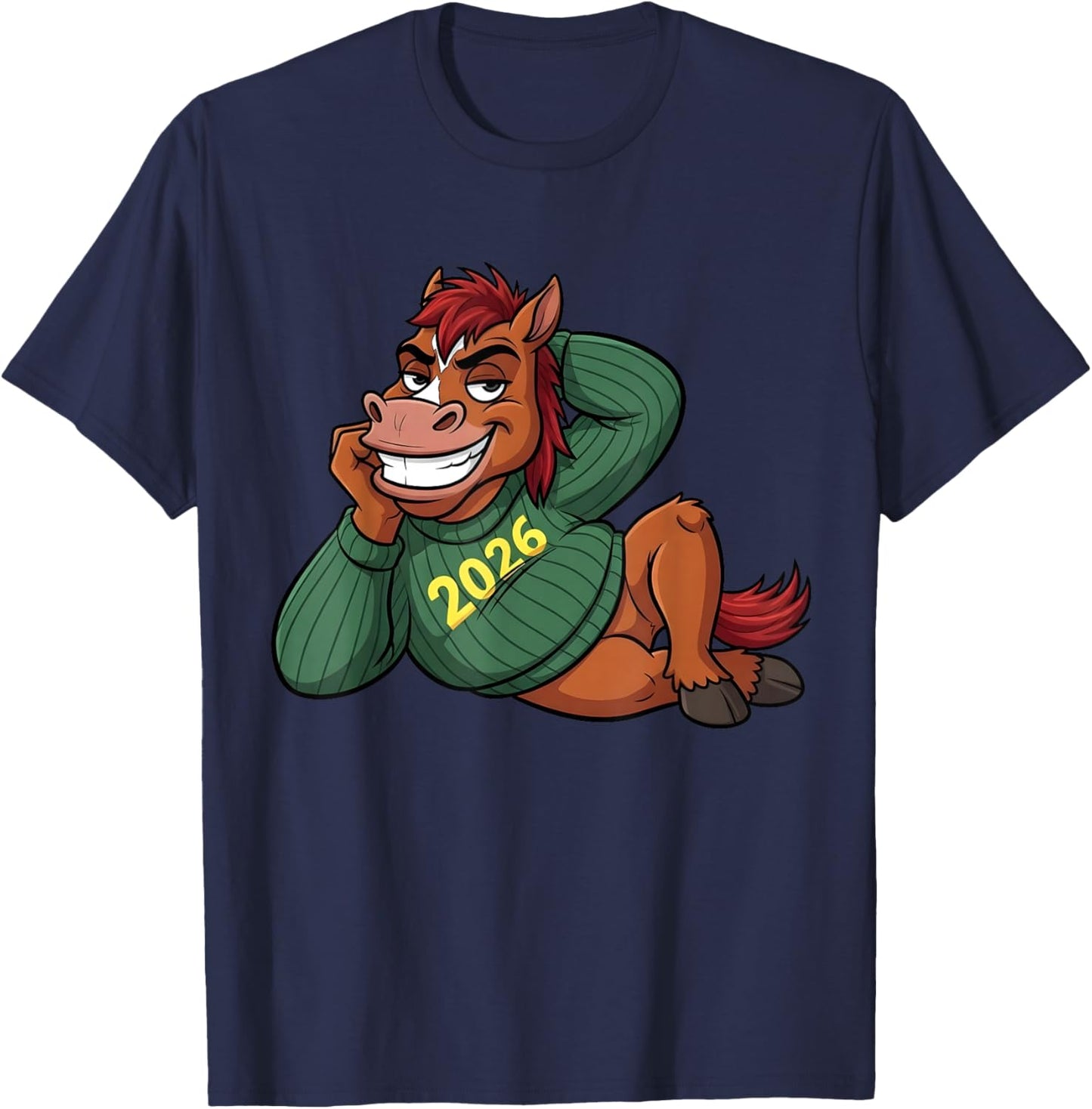 Funny Lunar New Year 2026 Horse Festive Cartoon T-Shirt - T-Shirt | Navy