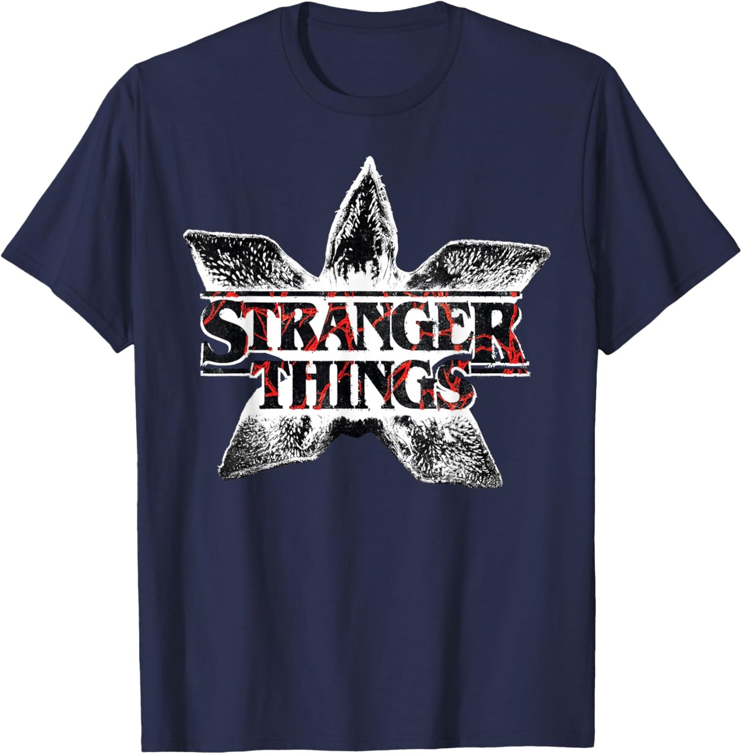 Stranger Things Season 5 Demogorgon Face Retro Logo T-Shirt - T-Shirt | Navy