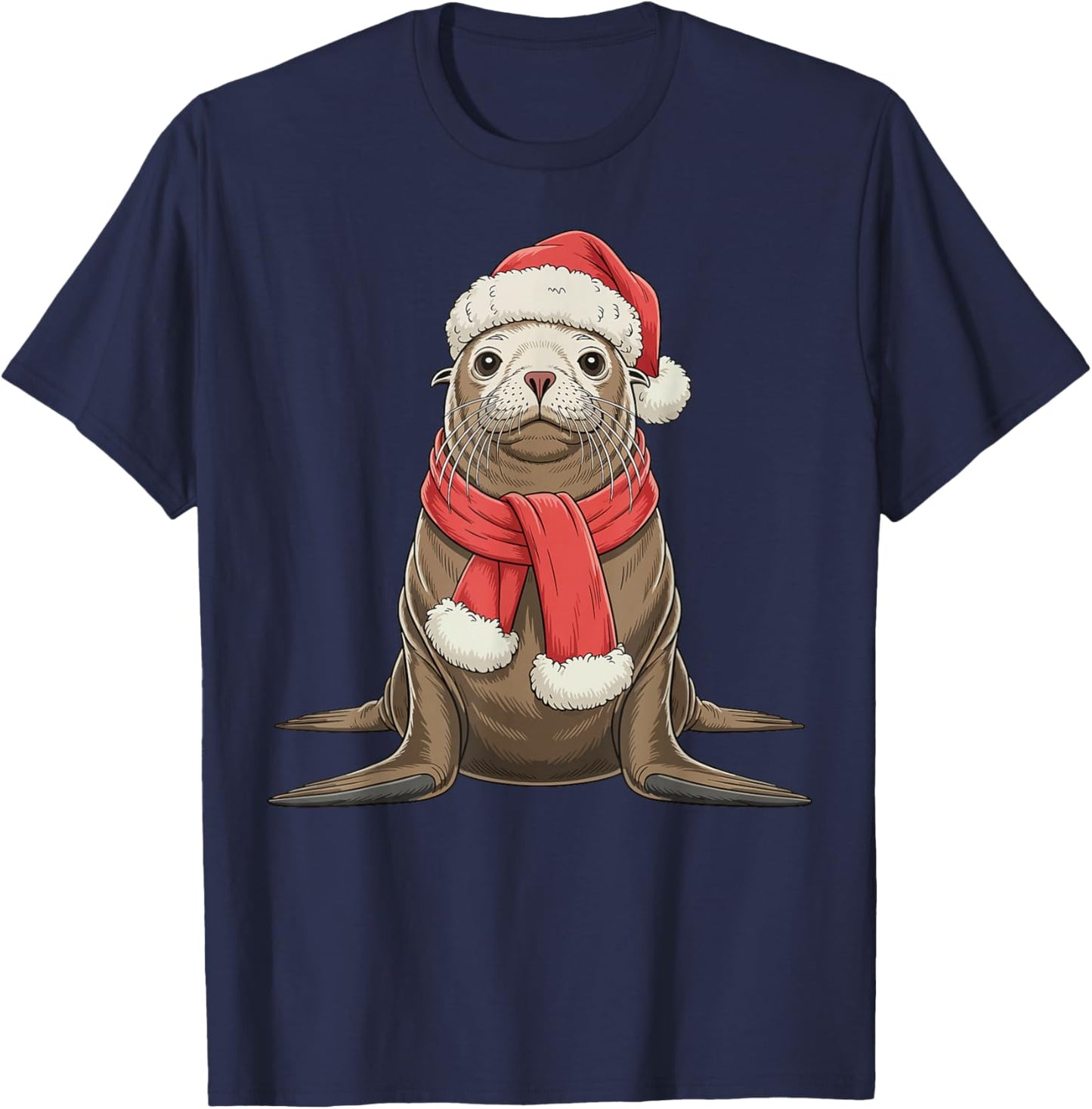 Cute Christmas Sea Lion Santa T-Shirt - T-Shirt | Navy