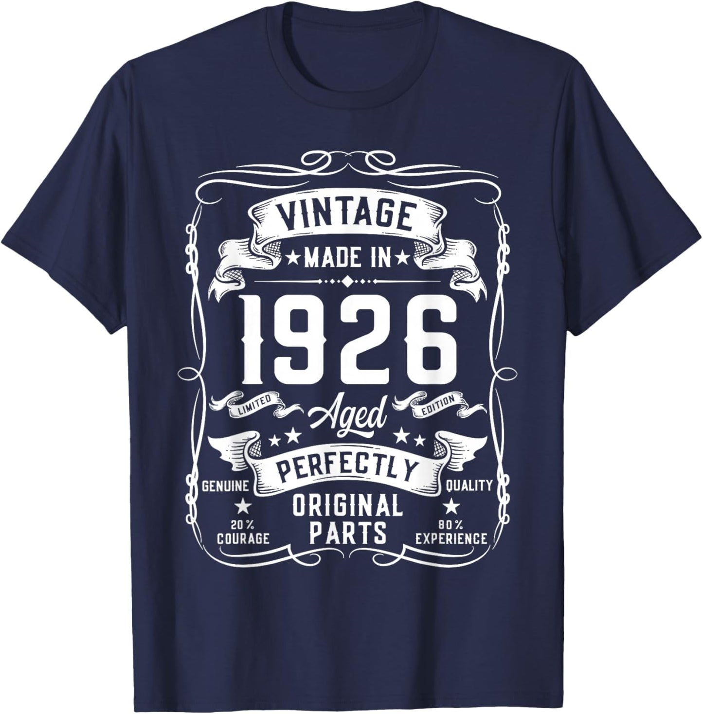 Vintage 1926 100yr 100th Birthday Gifts 100 Year Old T-Shirt - T-Shirt | Navy