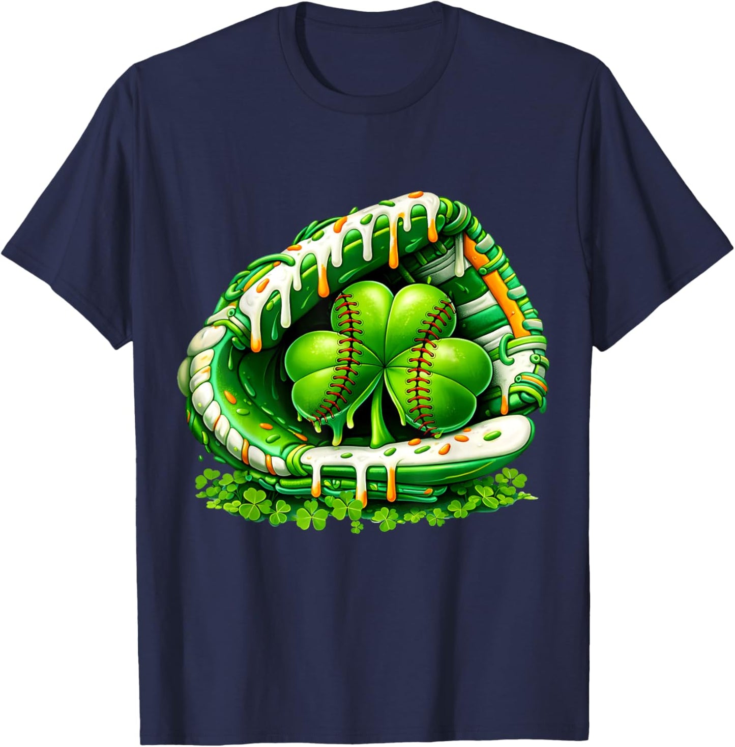 St Patricks Day Shamrock Baseball Drip Ice Cream Kids Boys T-Shirt - T-Shirt | Navy