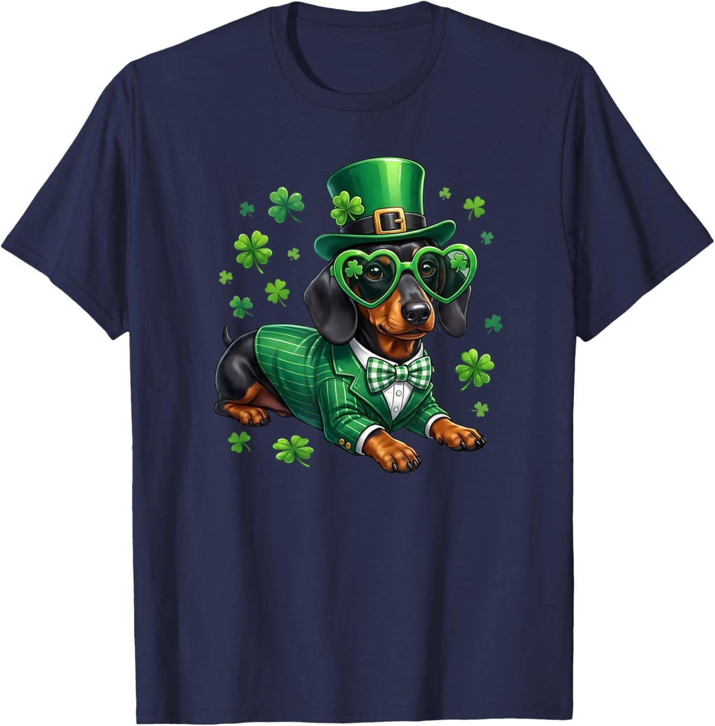 Funny Dachshund Shamrock St Patricks Day Irish Dog Lover T-Shirt - T-Shirt | Navy