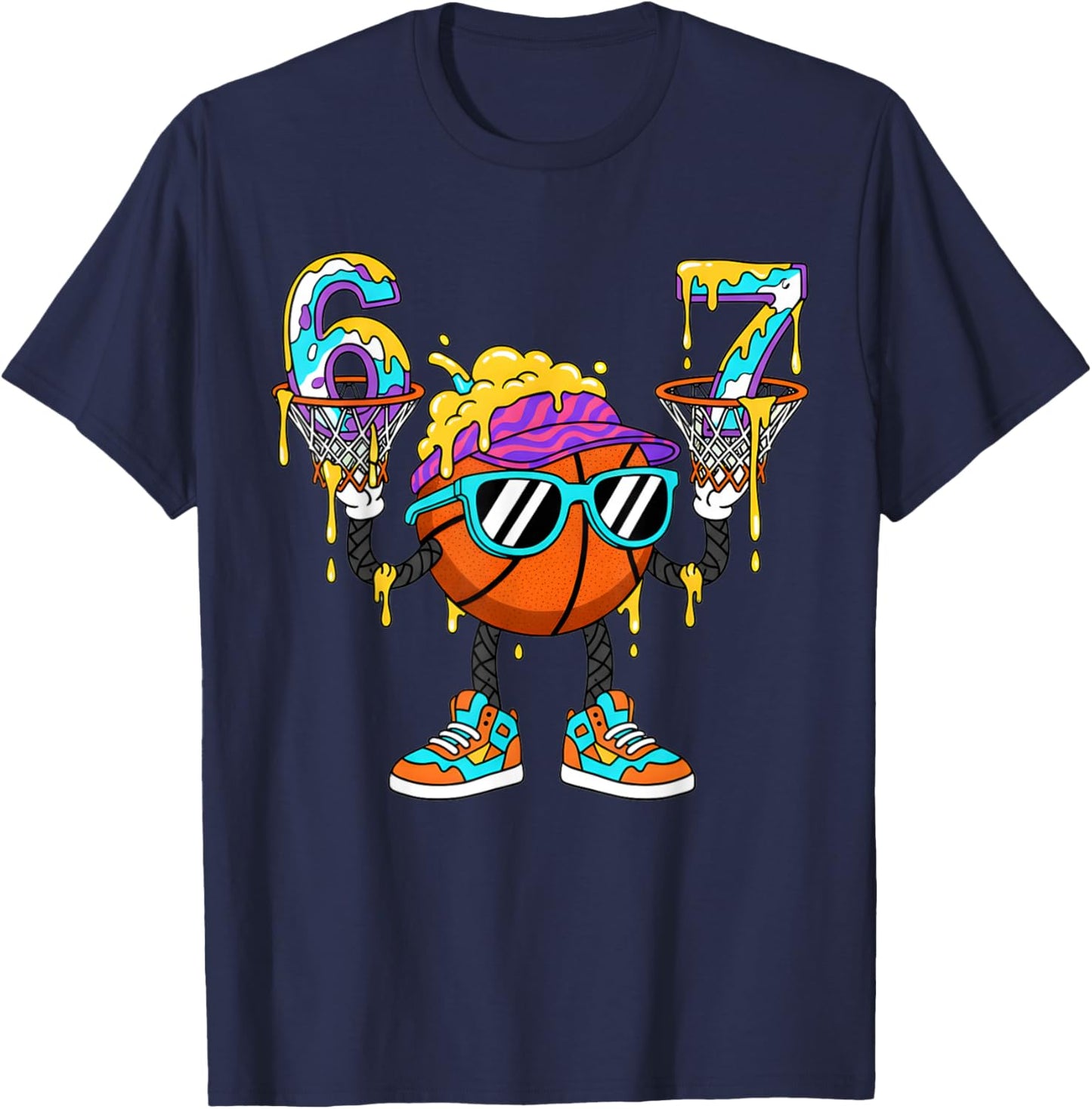Cool Basketball 67 Kids Ice Cream Drip Funny Six Seven Boys T-Shirt - T-Shirt | Navy