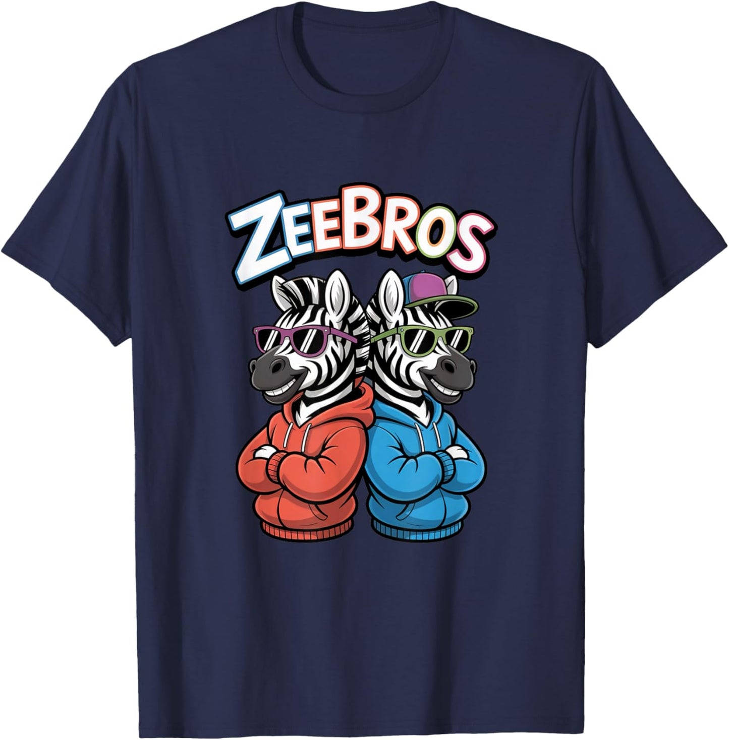 Zeebros Cute Zebra Duo Design for Zebros Lovers T-Shirt - T-Shirt | Navy