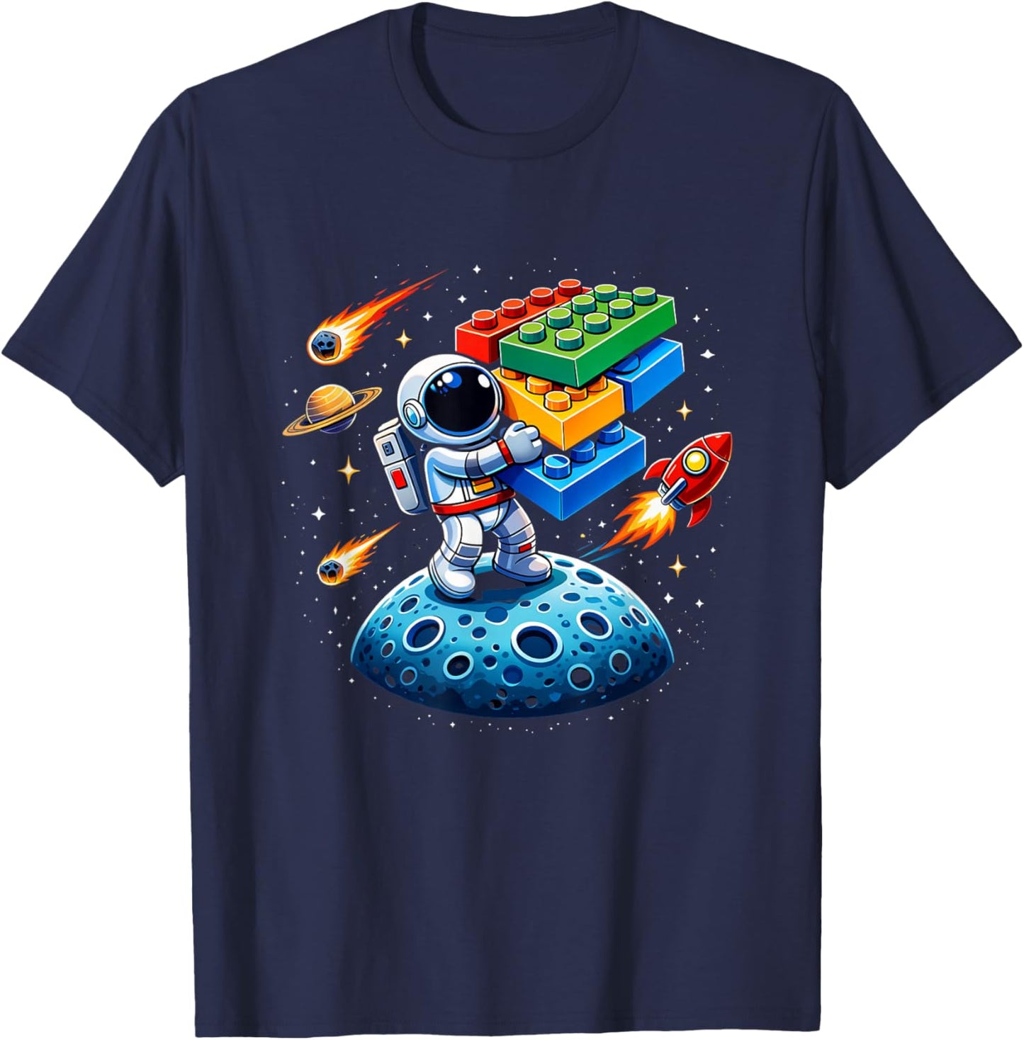 Master Builder Space Astronaut Cadet Building Bricks Boys T-Shirt - T-Shirt | Navy