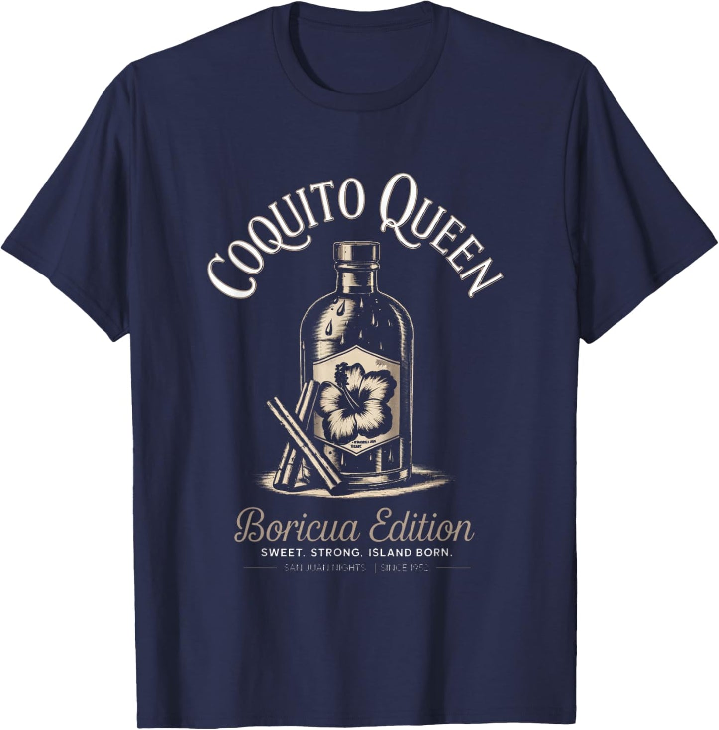Puerto Rico Heart Boricua Coquito Queen Bori Pride T-Shirt - T-Shirt | Navy