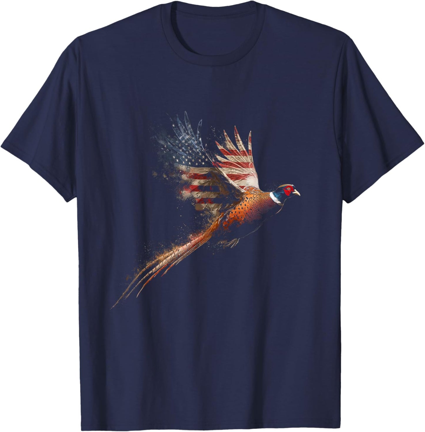 Pheasant Hunting American Flag Patriotic Hunter Vintage T-Shirt - T-Shirt | Navy
