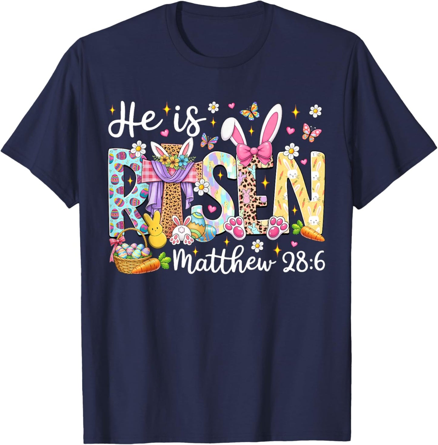 He is Risen Jesus Christian Happy Easter Day Women Girl Kid T-Shirt - T-Shirt | Navy