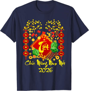 TET 2026 Chuc Mung NAM Moi Horse Vietnamese Lunar New Year T-Shirt - T-Shirt | Navy