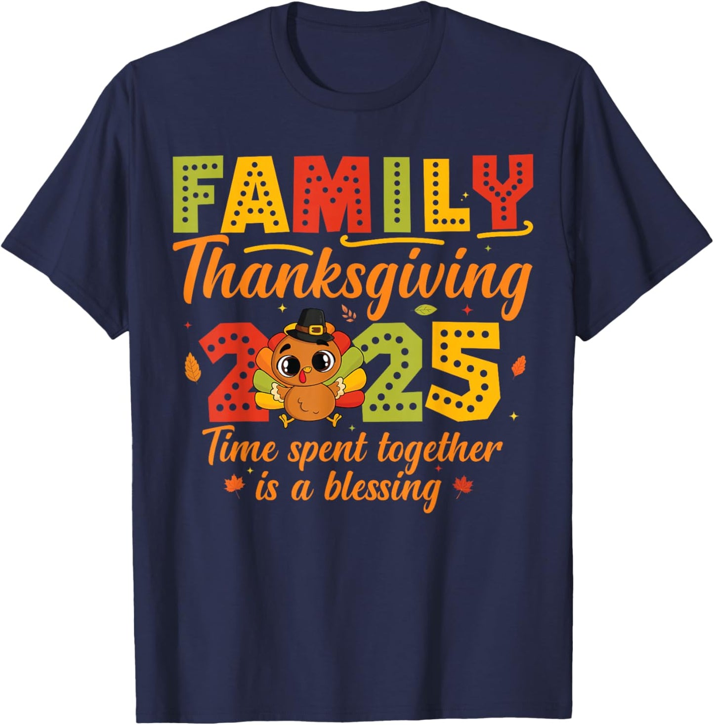 Family Thanksgiving 2025 Matching Pilgrim Hat Crew Turkey T-Shirt - T-Shirt | Navy