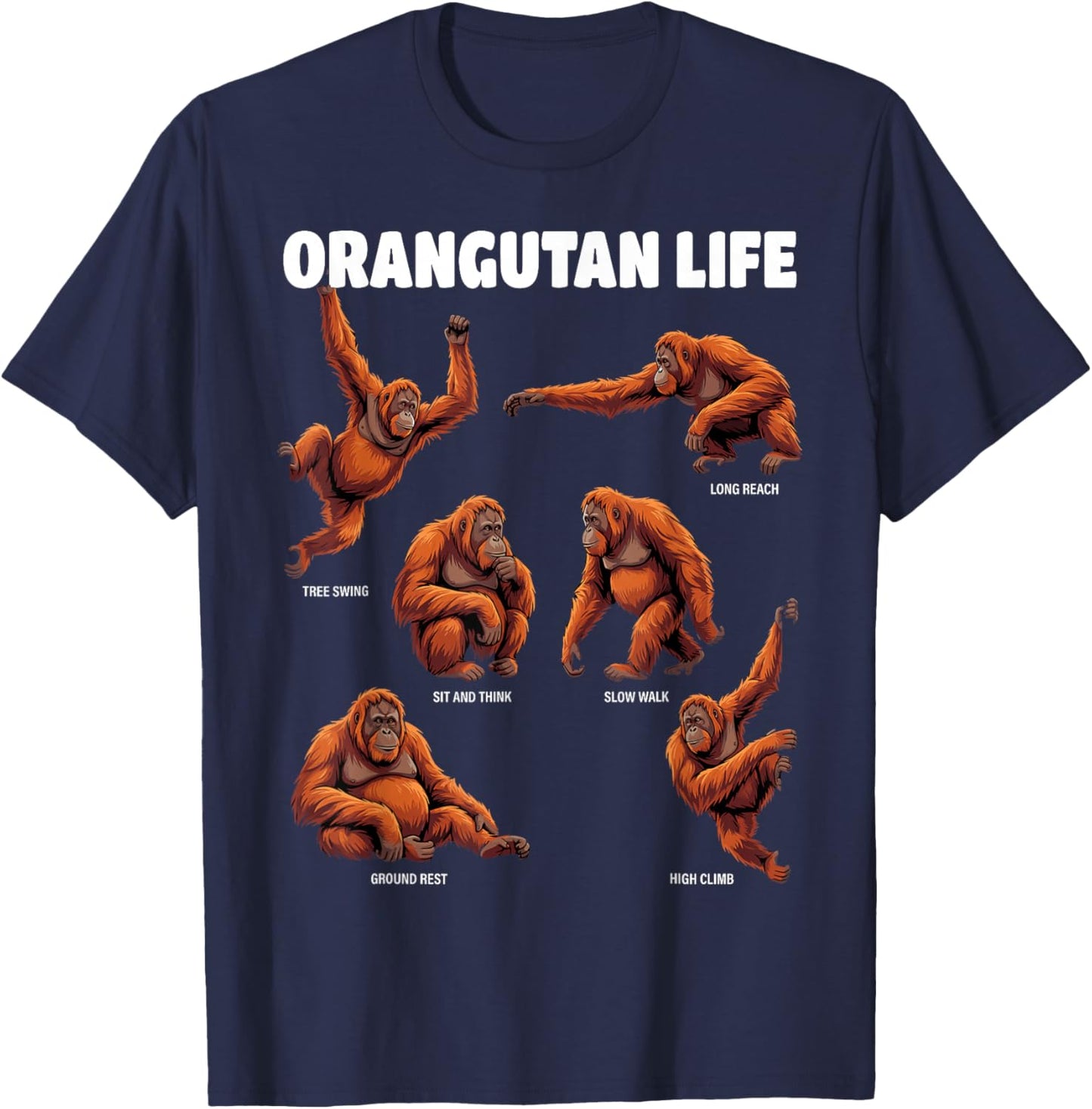 Orangutan Life Funny Ape Behavior Women Kids T-Shirt - T-Shirt | Navy