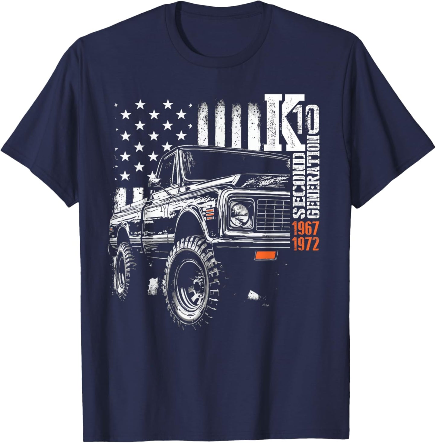 1967-1972 Second Generation K10 / C10 4x4 Custom Grill USA T-Shirt - T-Shirt | Navy