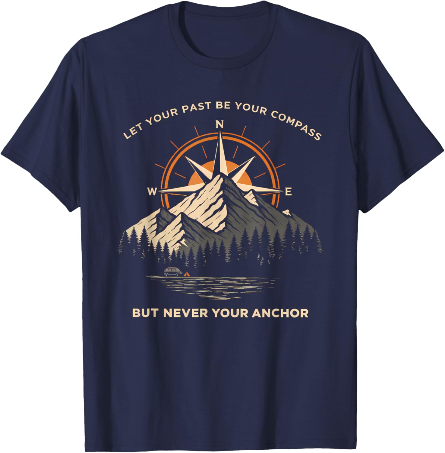 Let Past Be Your Compass Skull Anchor Motivational Quote T-Shirt - T-Shirt | Navy