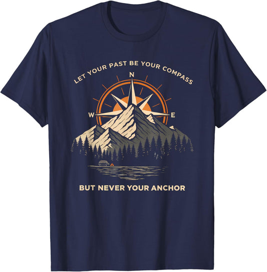 Let Past Be Your Compass Skull Anchor Motivational Quote T-Shirt - T-Shirt | Navy