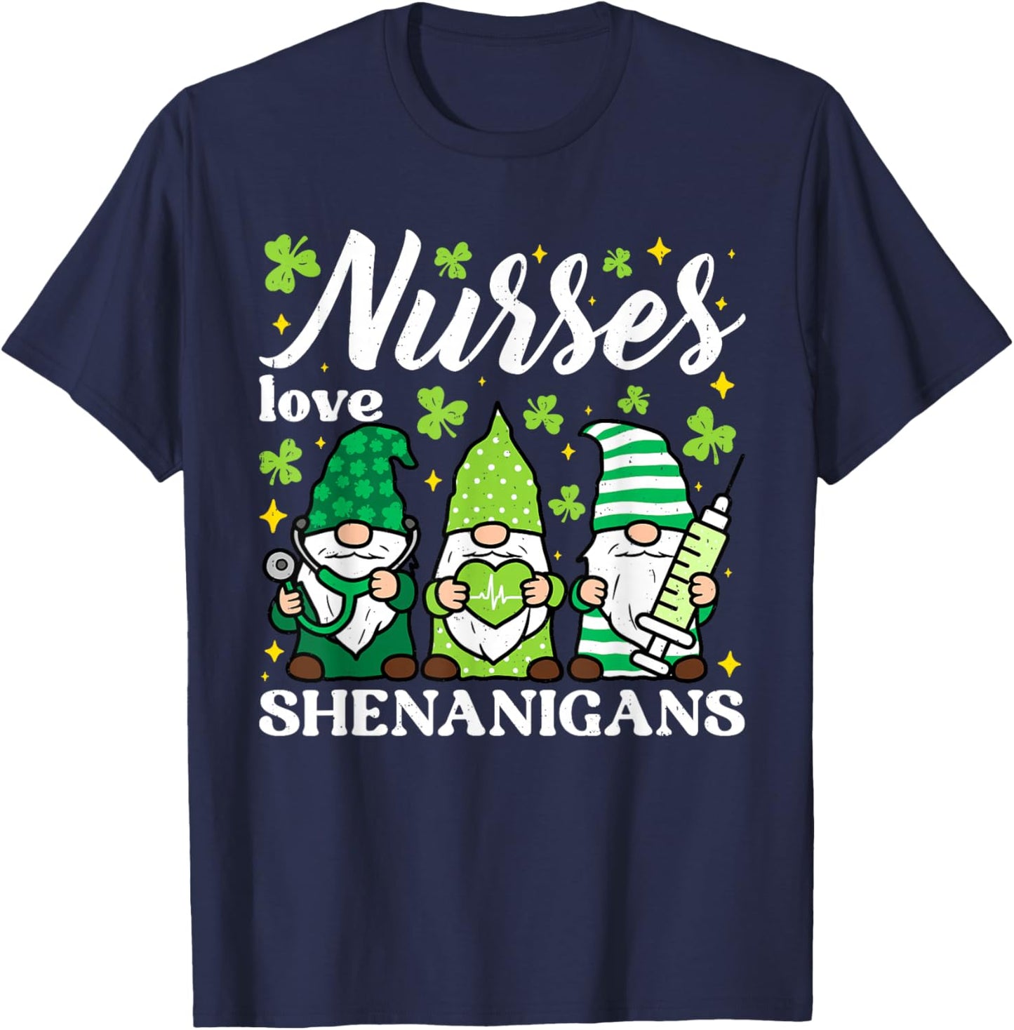 Green Nurse St Patricks Day Scrub Top Gnome RN ICU ER Women T-Shirt - T-Shirt | Navy