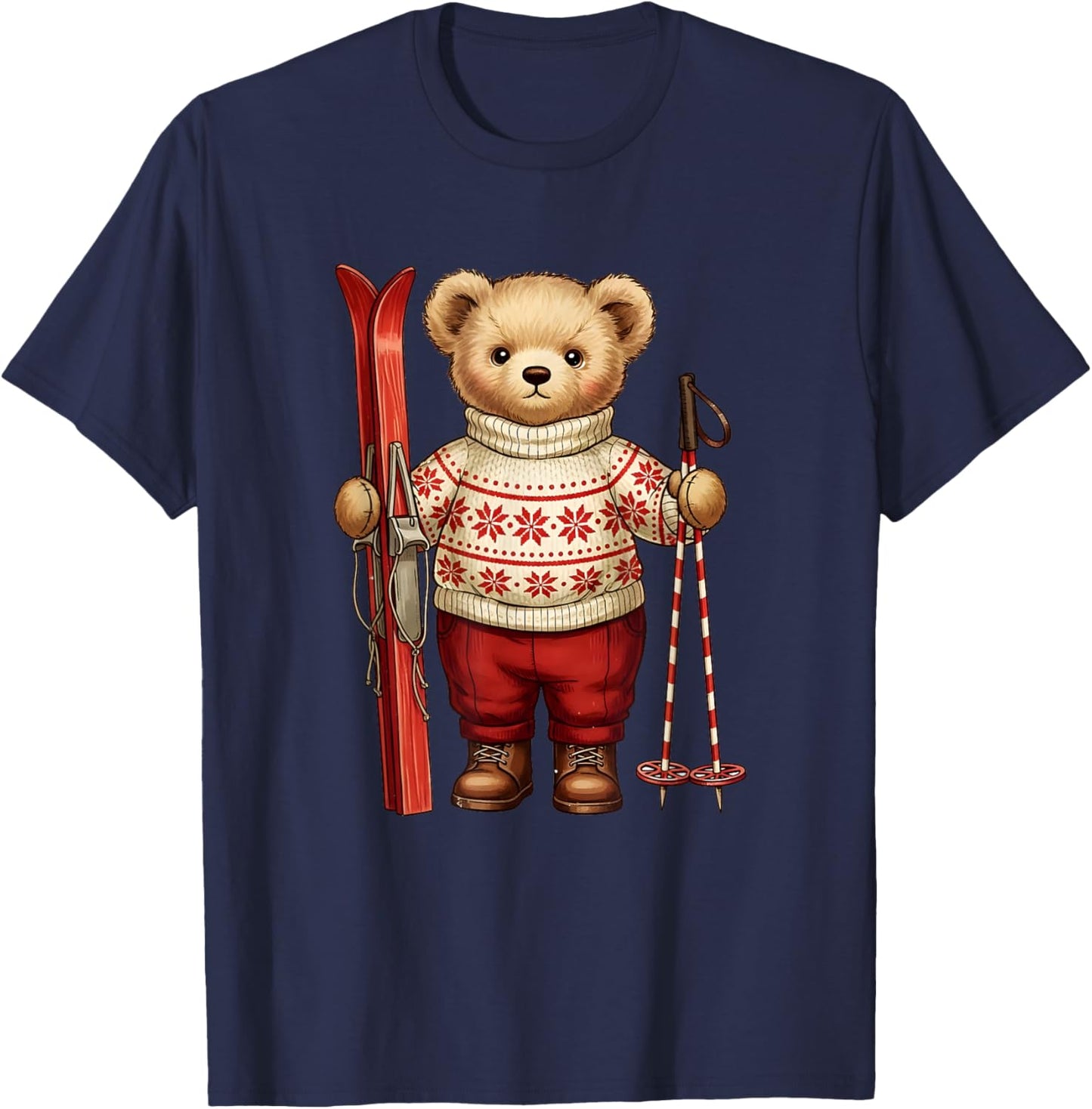 Retro Christmas Ski Bear Vintage Holiday T-Shirt - T-Shirt | Navy