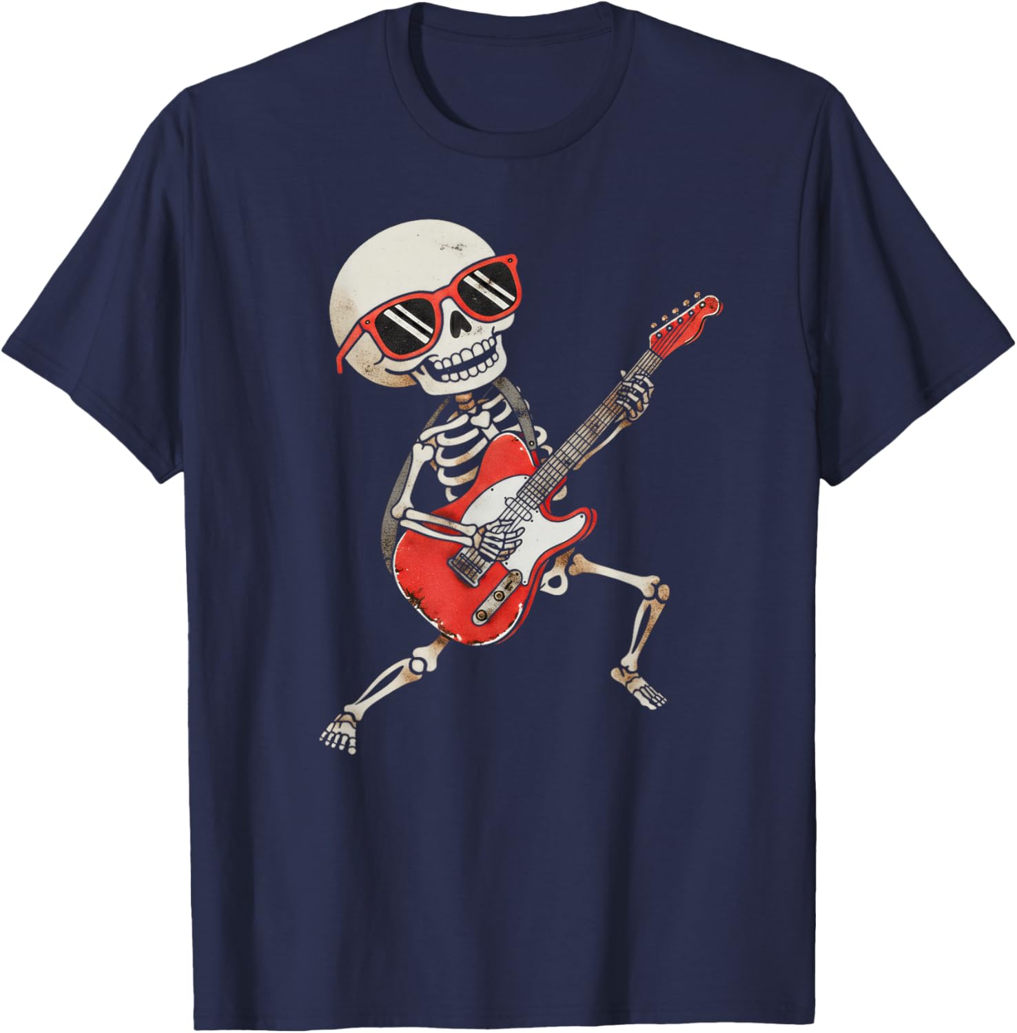 Funny Skeleton Playing Guitar Rock & Roll Boys Girls T-Shirt - T-Shirt | Navy
