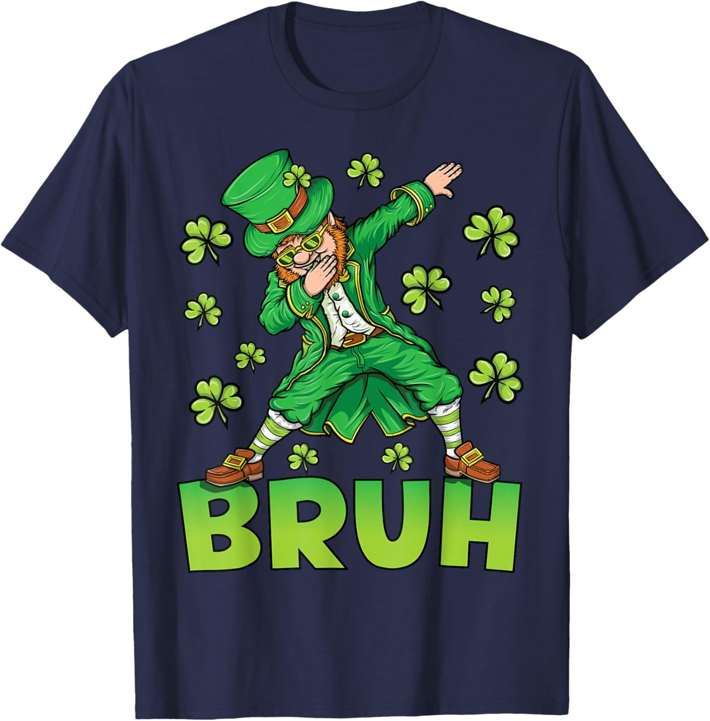 Funny St Patricks Day Dabbing Leprechaun Bruh T-Shirt - T-Shirt | Navy