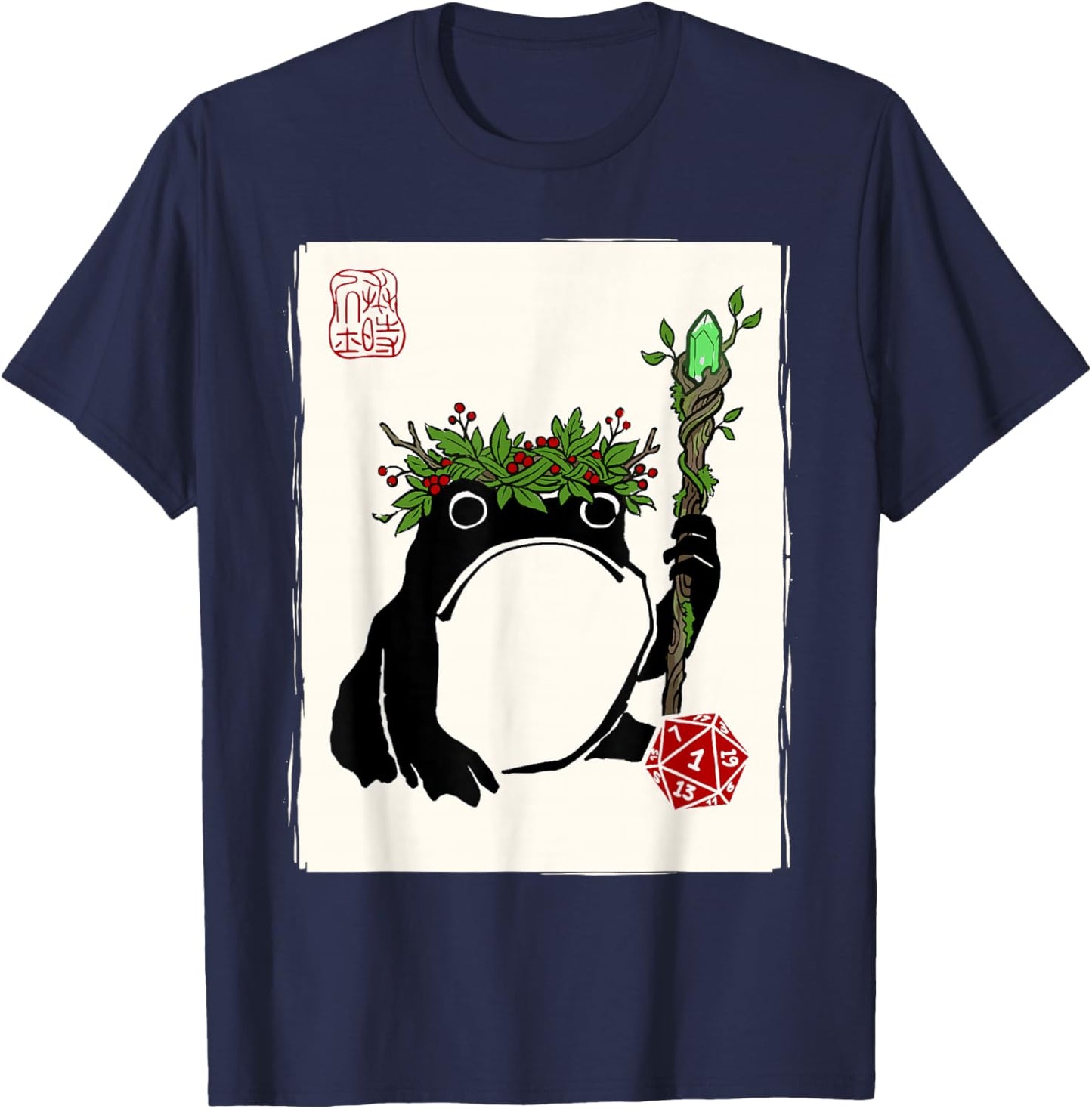 NAT 1 Grumpy Japanese Frog Druid Funny DND T-Shirt - T-Shirt | Navy