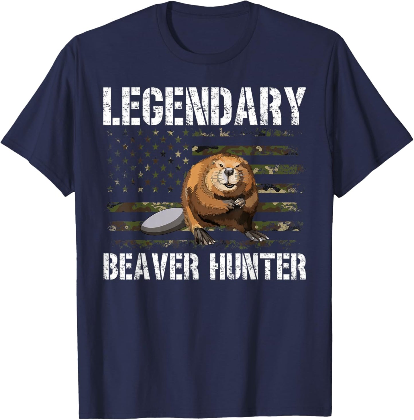 Legendary Beaver Hunter Beaver Hunting US Flag T-Shirt - T-Shirt | Navy