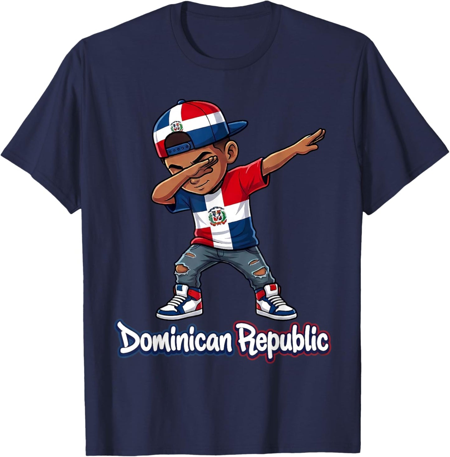 Dominican Republic Flag Dabbing Boy Dab Proud RD T-Shirt - T-Shirt | Navy