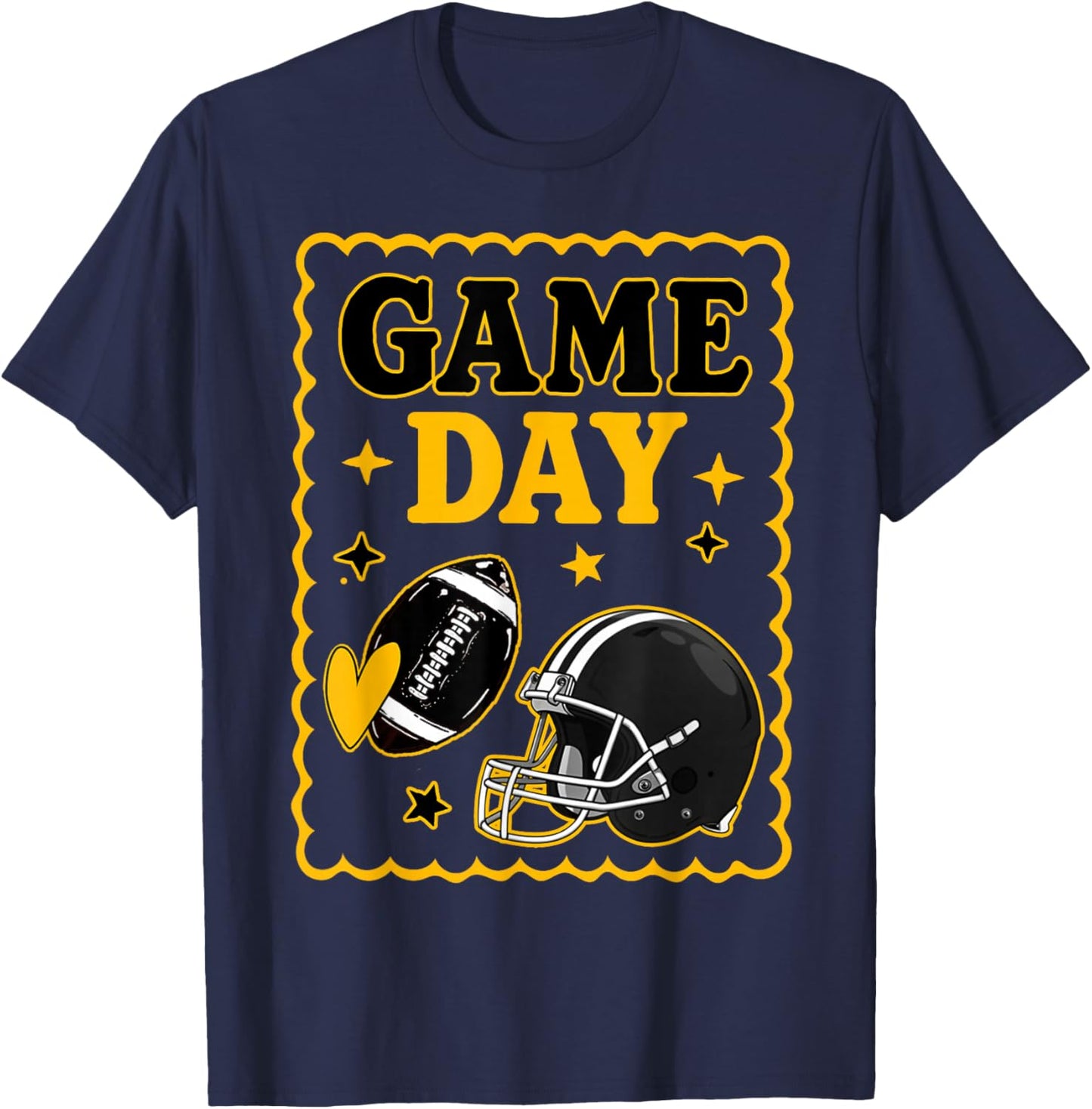 Game Day Gold Black American Football Women Girl Kids Vibes T-Shirt - T-Shirt | Navy