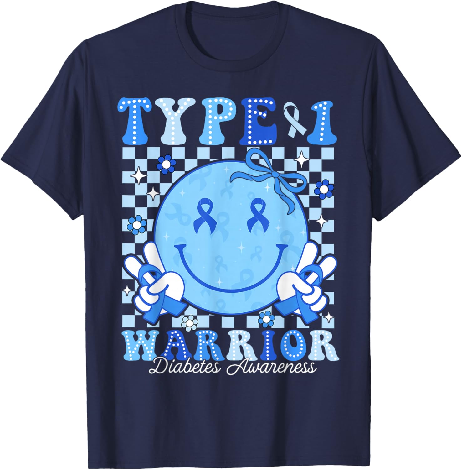 Diabetes Awareness Ribbon T1D Warrior Support Squad Girly T-Shirt - T-Shirt | Navy