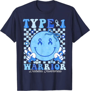 Diabetes Awareness Ribbon T1D Warrior Support Squad Girly T-Shirt - T-Shirt | Navy