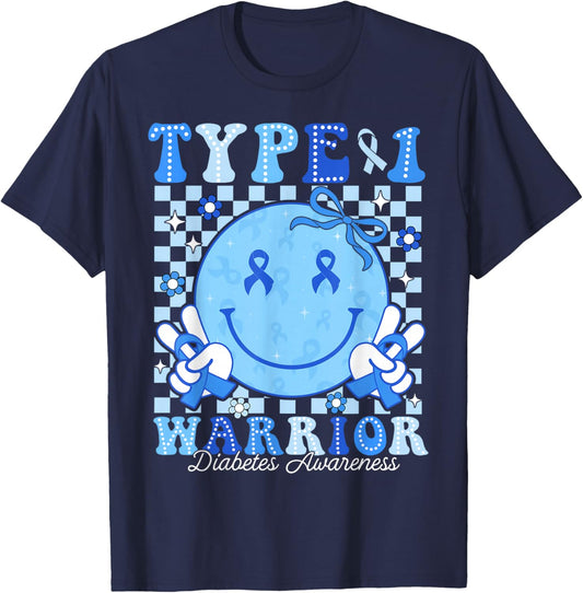 Diabetes Awareness Ribbon T1D Warrior Support Squad Girly T-Shirt - T-Shirt | Navy