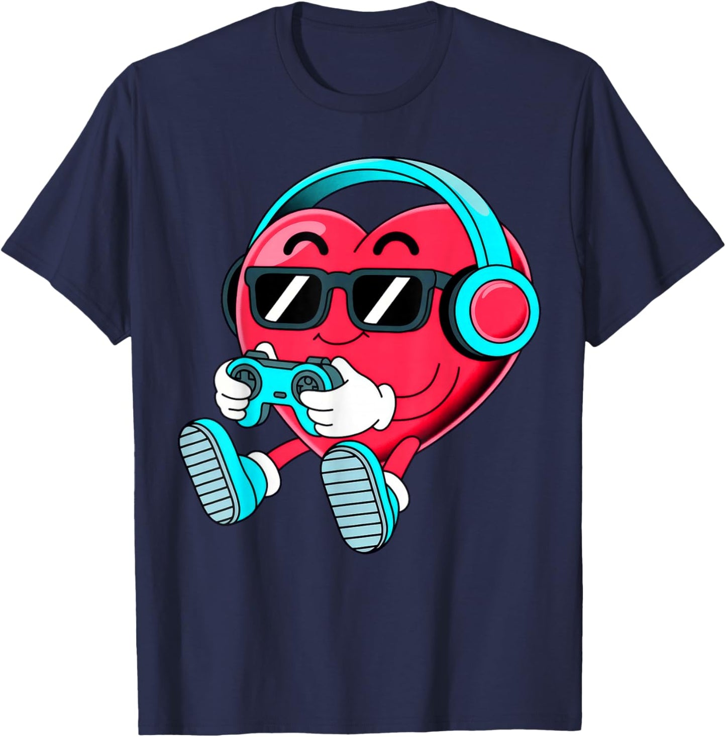 Heart Valentines Gamer Video Gaming T-Shirt - T-Shirt | Navy