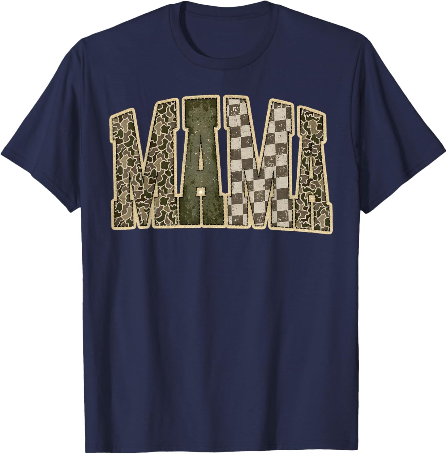 Retro Mama Camo Checkered Cute Mom Mama Vintage Women T-Shirt - T-Shirt | Navy
