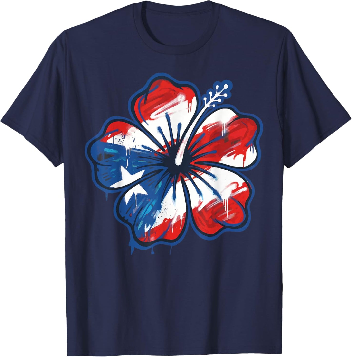 Hibiscus Puerto Rico Flag Boricua T-Shirt - T-Shirt | Navy