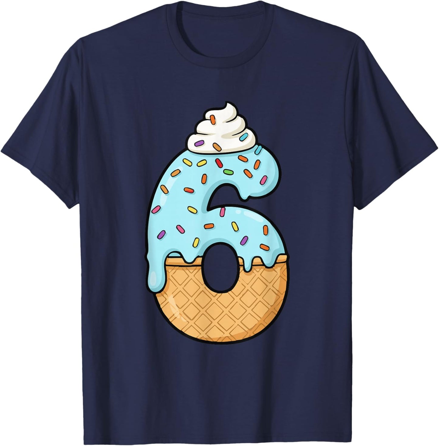 #6 Jersey Uniform Drip Teen Slang, Funny Ice Cream, 6th T-Shirt - T-Shirt | Navy