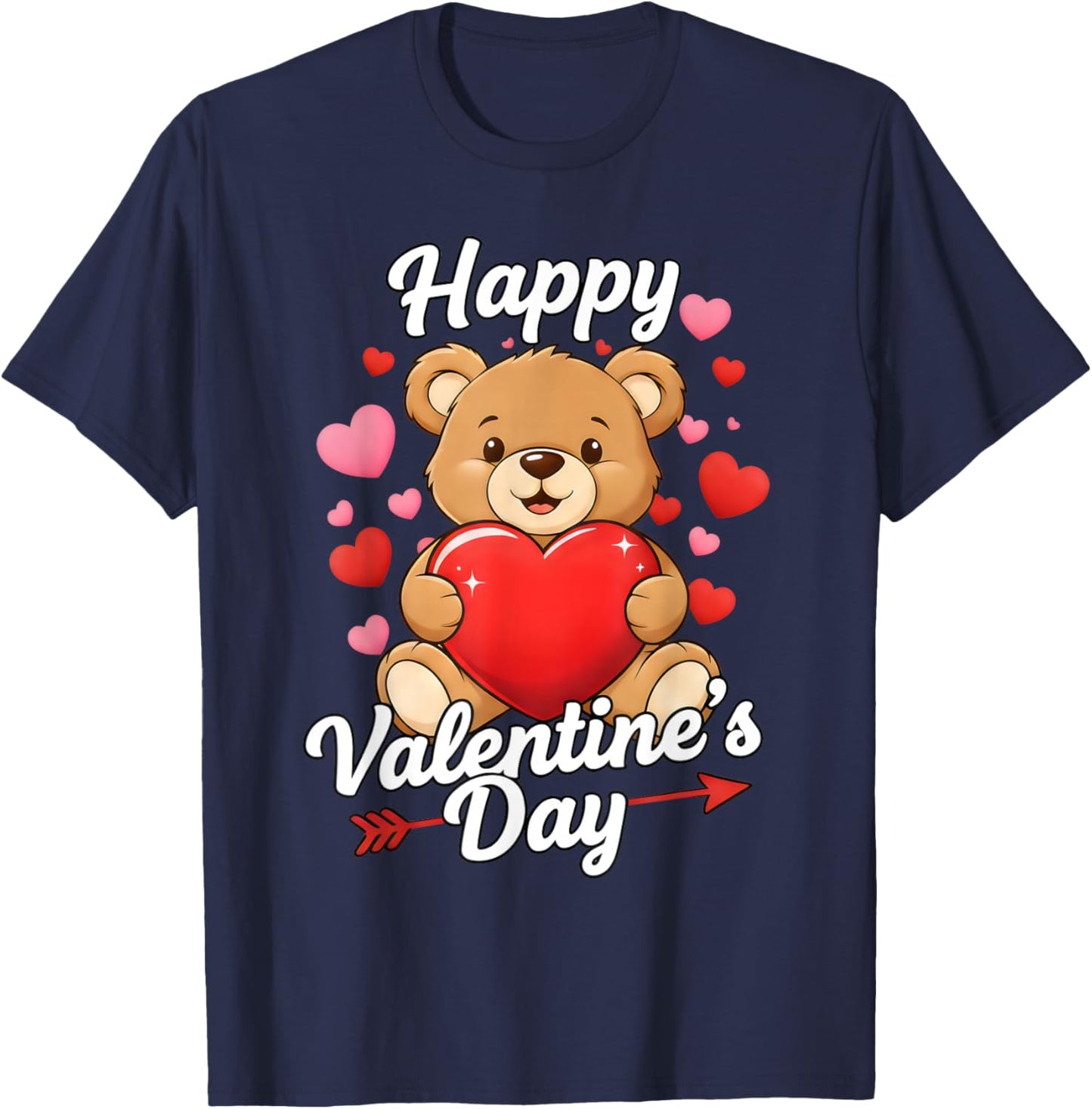 Happy Valentine Funny Cute Teddy Bear Women Girls Love T-Shirt - T-Shirt | Navy