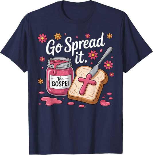 The Gospel Go Spread It Christian Floral T-Shirt - T-Shirt | Navy