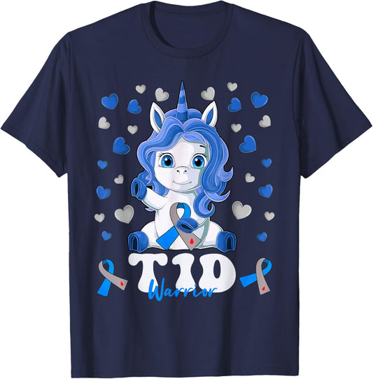 in November We Wear Blue Type 1 Diabetes Awareness Unicorn T-Shirt - T-Shirt | Navy