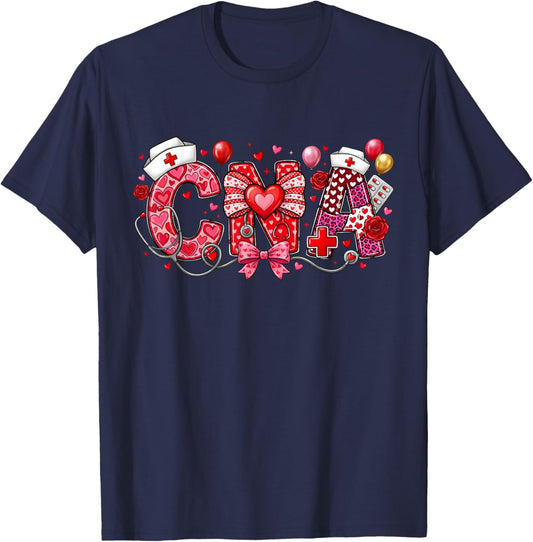 CNA Valentine Coquette Bow Stethoscope Nurse Girl Women T-Shirt - T-Shirt | Navy