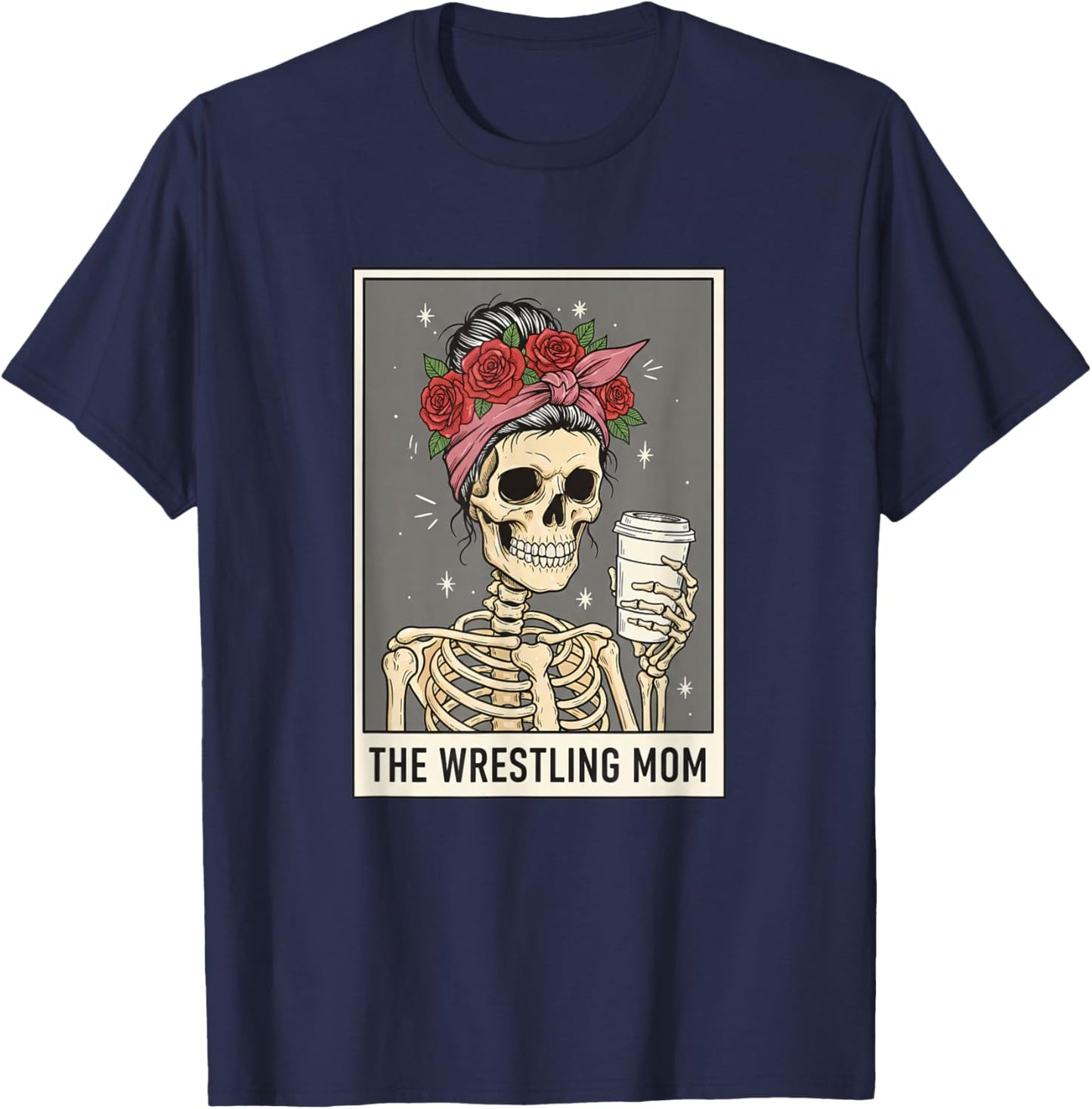 The Wrestling Mom Vintage Skeleton Mama T-Shirt - T-Shirt | Navy
